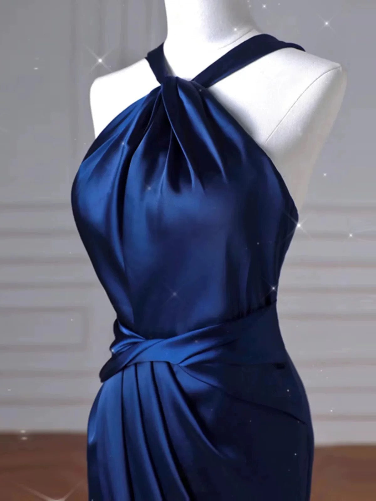 Pretty Mermaid Halter Navy Blue Long Prom Dress Evening Dress Formal Dress