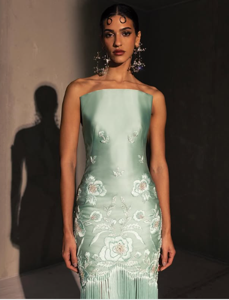 Fancy Mermaid Strapless Neckline Green Satin Long Prom Dress Evening Dress Formal Dress - View 3 | VelvetHem