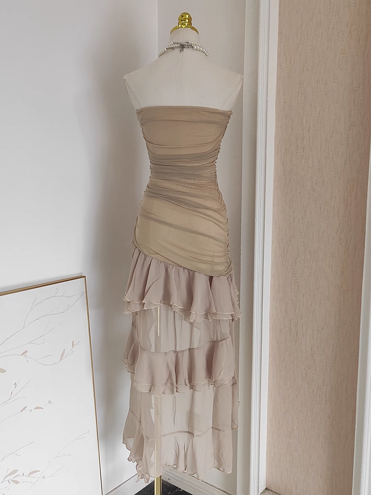 Sexy Sheath Strapless Champagne High Low Women's Holiday Dresses Birthday Outfits