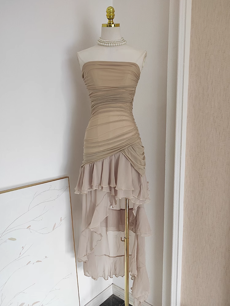 Sexy Sheath Strapless Champagne High Low Women's Holiday Dresses Birthday Outfits