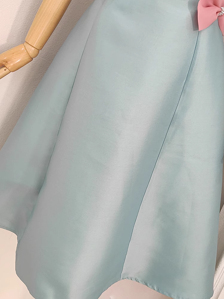 Sexy A line Strapless Blue Satin Women's Holiday Dresses Birthday Outfits - View 2 | VelvetHem