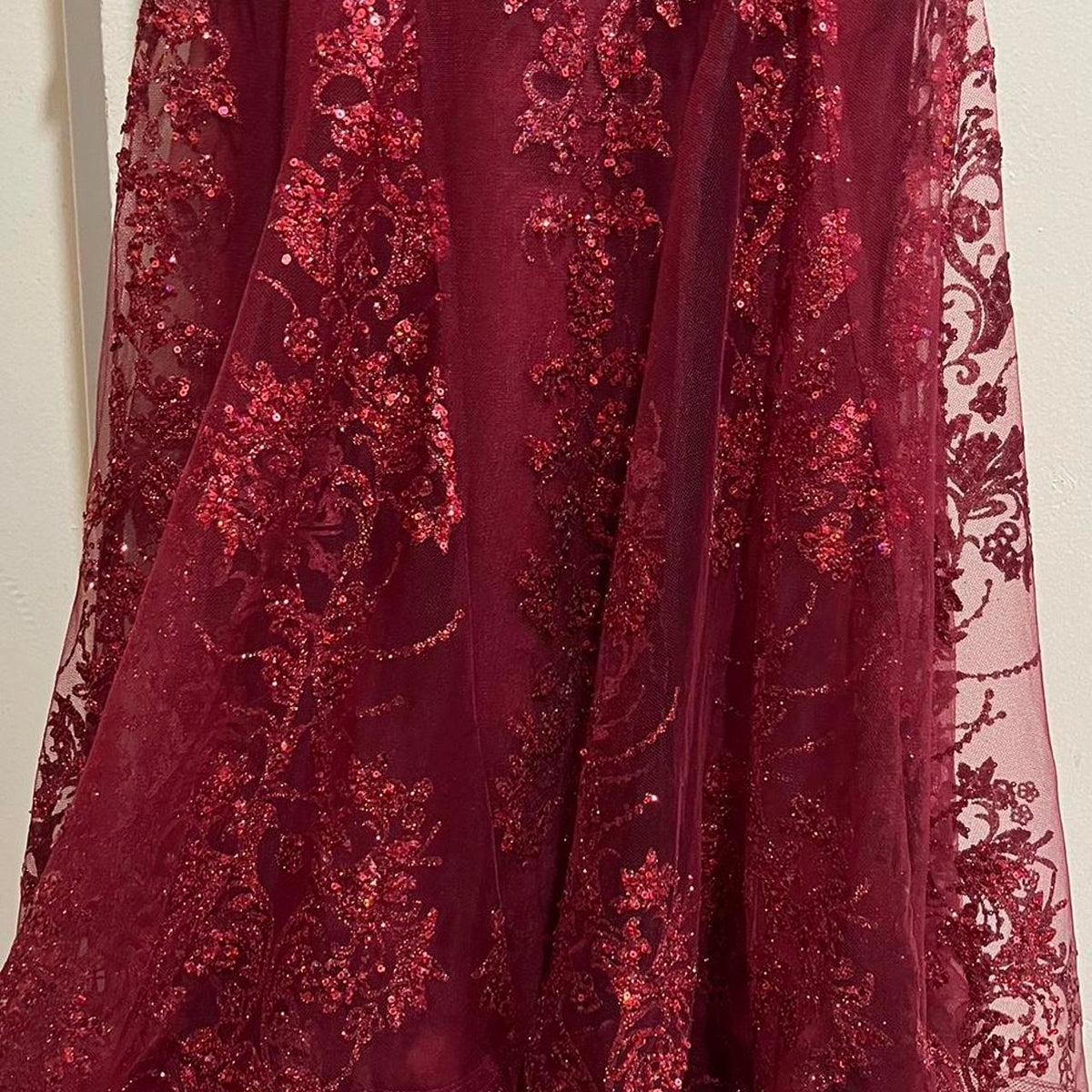 Pretty Mermaid Spaghetti Straps Burgundy Lace Prom Dresses Long Party Dress - View 3 | VelvetHem