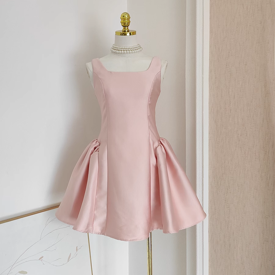 Cheap A line Straps Light Pink Satin Short Homecoming Dresses Birthday Outfits - VelvetHem