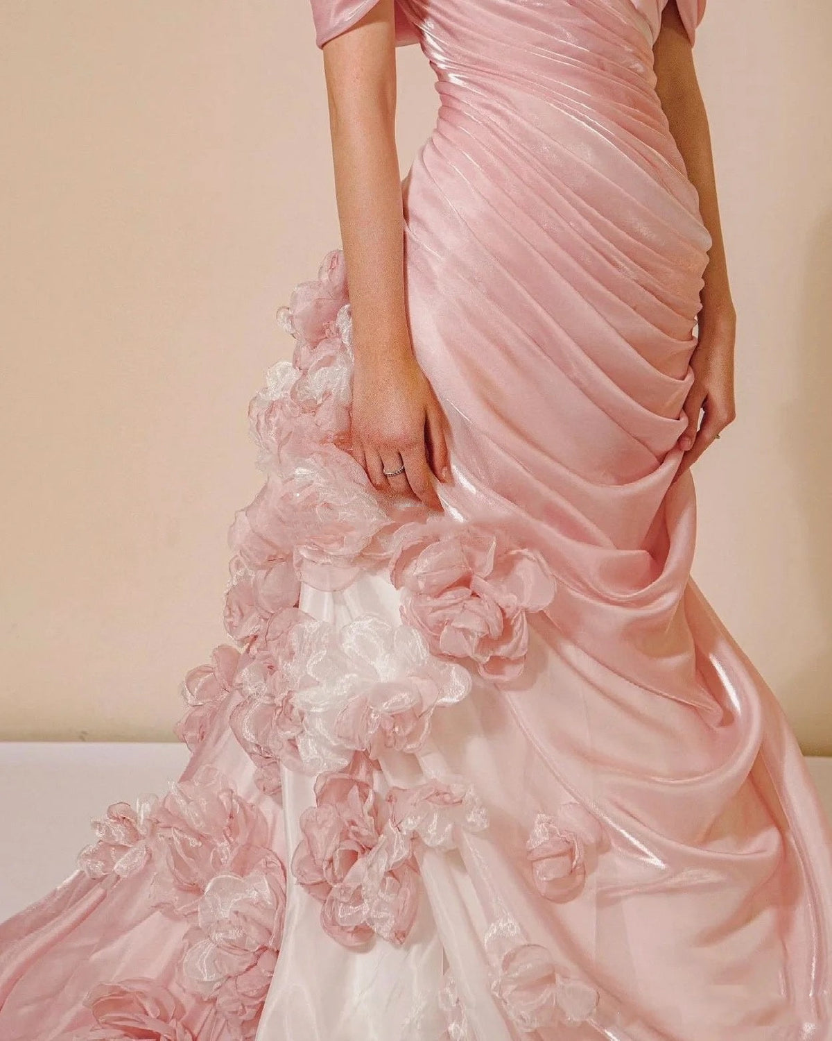 Sexy Mermaid Strapless Pink Long Floral Prom Dresses Party Dress - View 4 | VelvetHem
