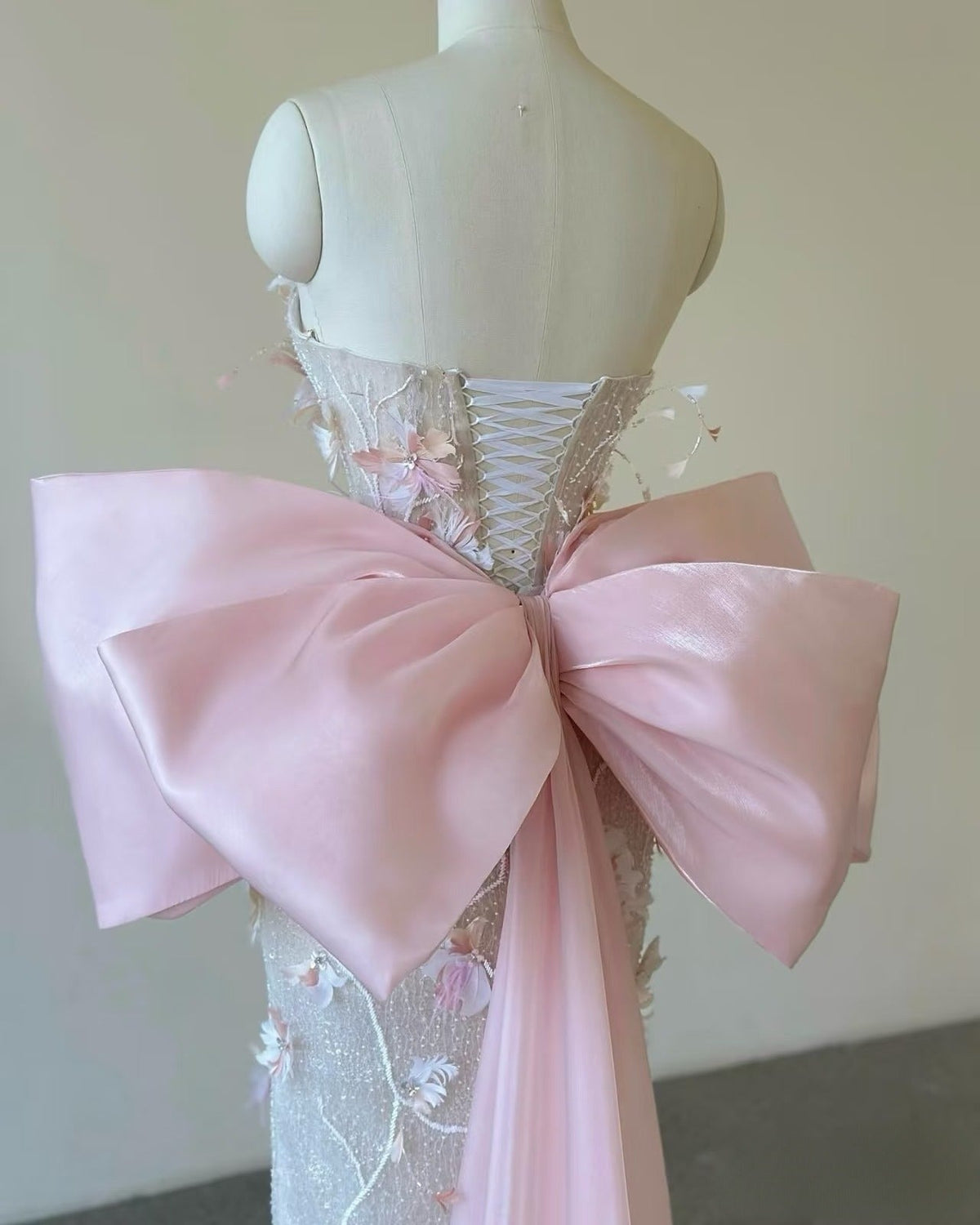 Sexy Mermaid Strapless Pink Sequin Long Floral Prom Dresses Party Dress - View 3 | VelvetHem