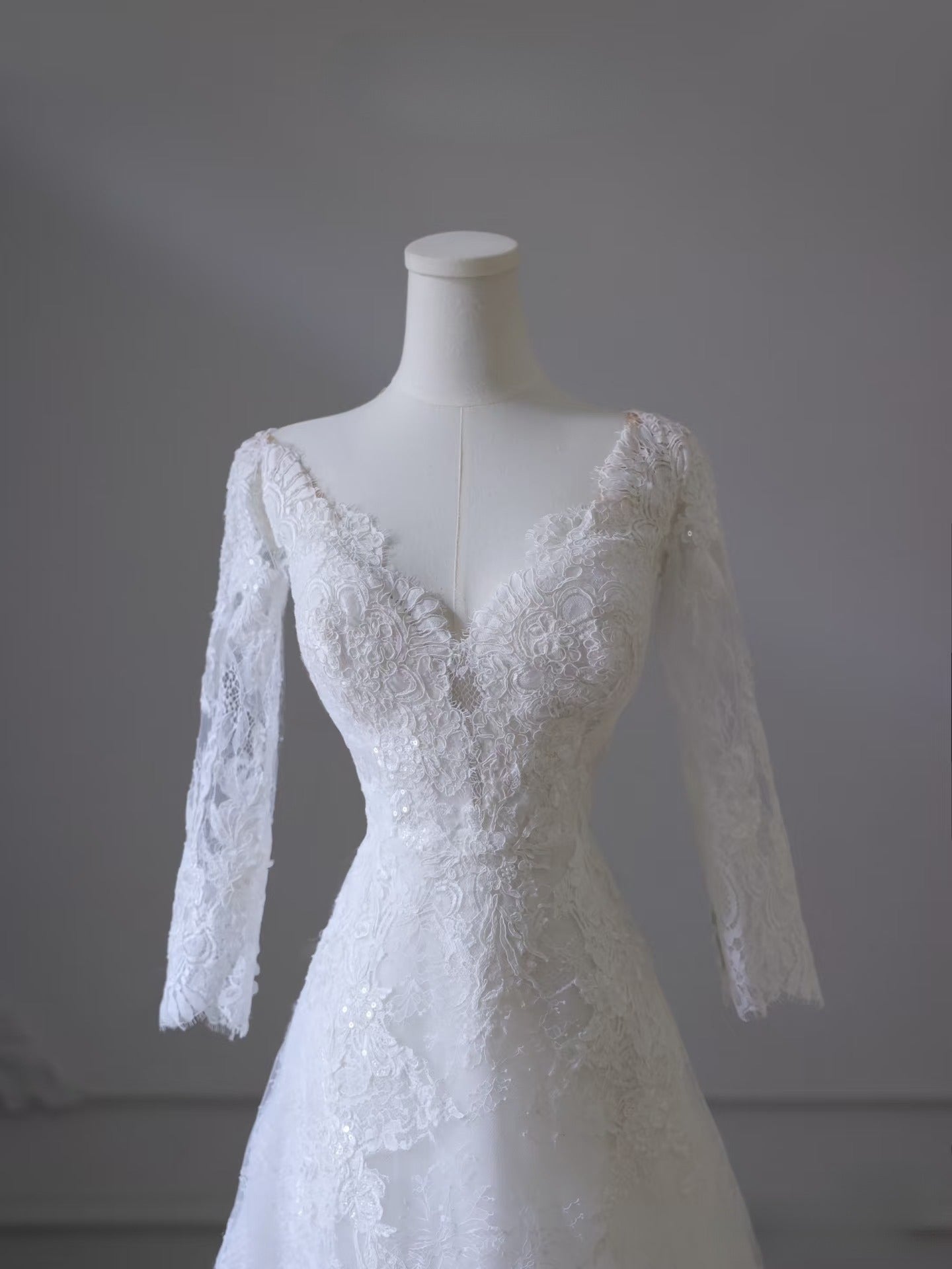 Timeless A line V Neckline White Lace Long Sleeves Wedding Dresses Bridal Dress