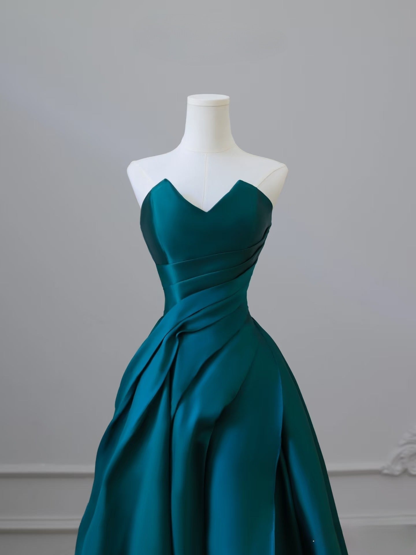 Pretty A Line Strapless Satin Ruffles Long Prom Dresses Formal Evening Dress