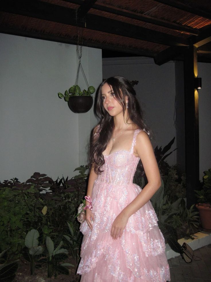 Gorgeous A Line Straps Floor Length Pink Lace Layers Evening Dress Prom Dresses