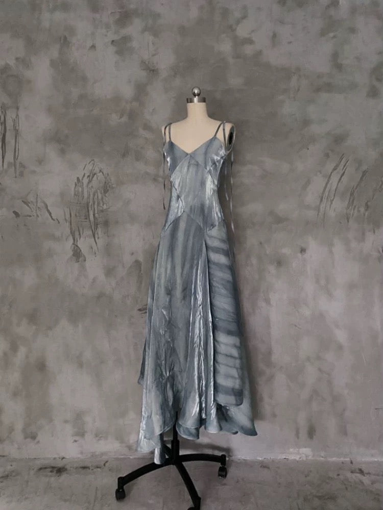 Pretty A line Spaghetti Straps Blue Long Prom Dresses Birthday Dress For Women - VelvetHem