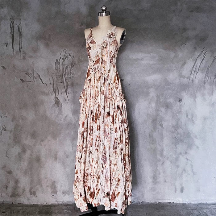 Pretty A line Spaghetti Straps Floral Long Prom Dresses Birthday Dress For Women - VelvetHem