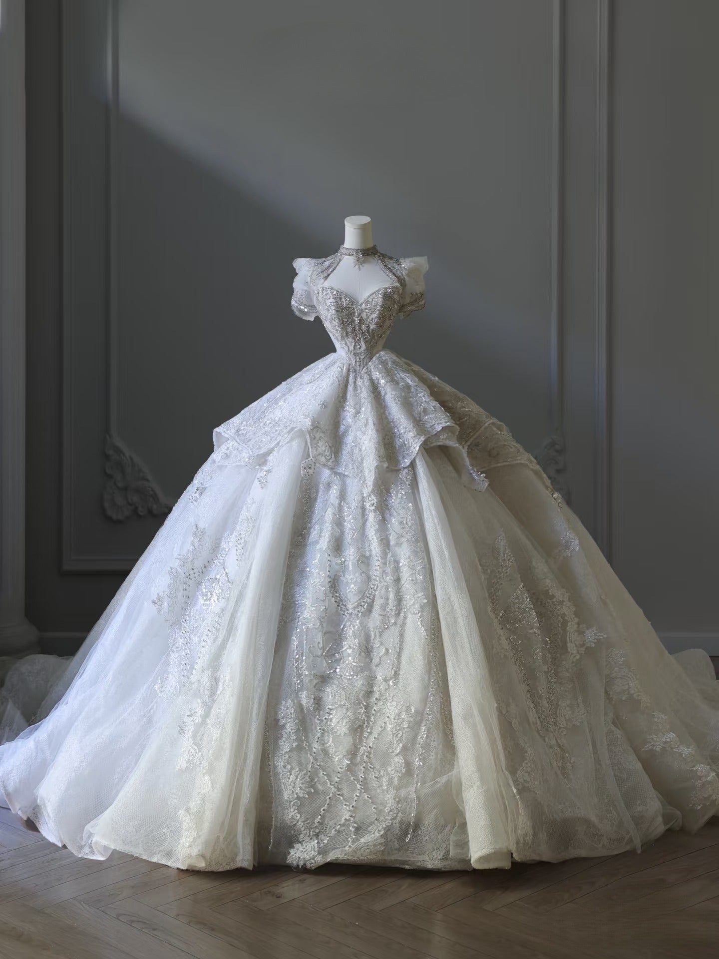 Timeless Ball Gown Off The Shoulder Neckline Tulle Sequin Wedding Dresses Bridal Dress