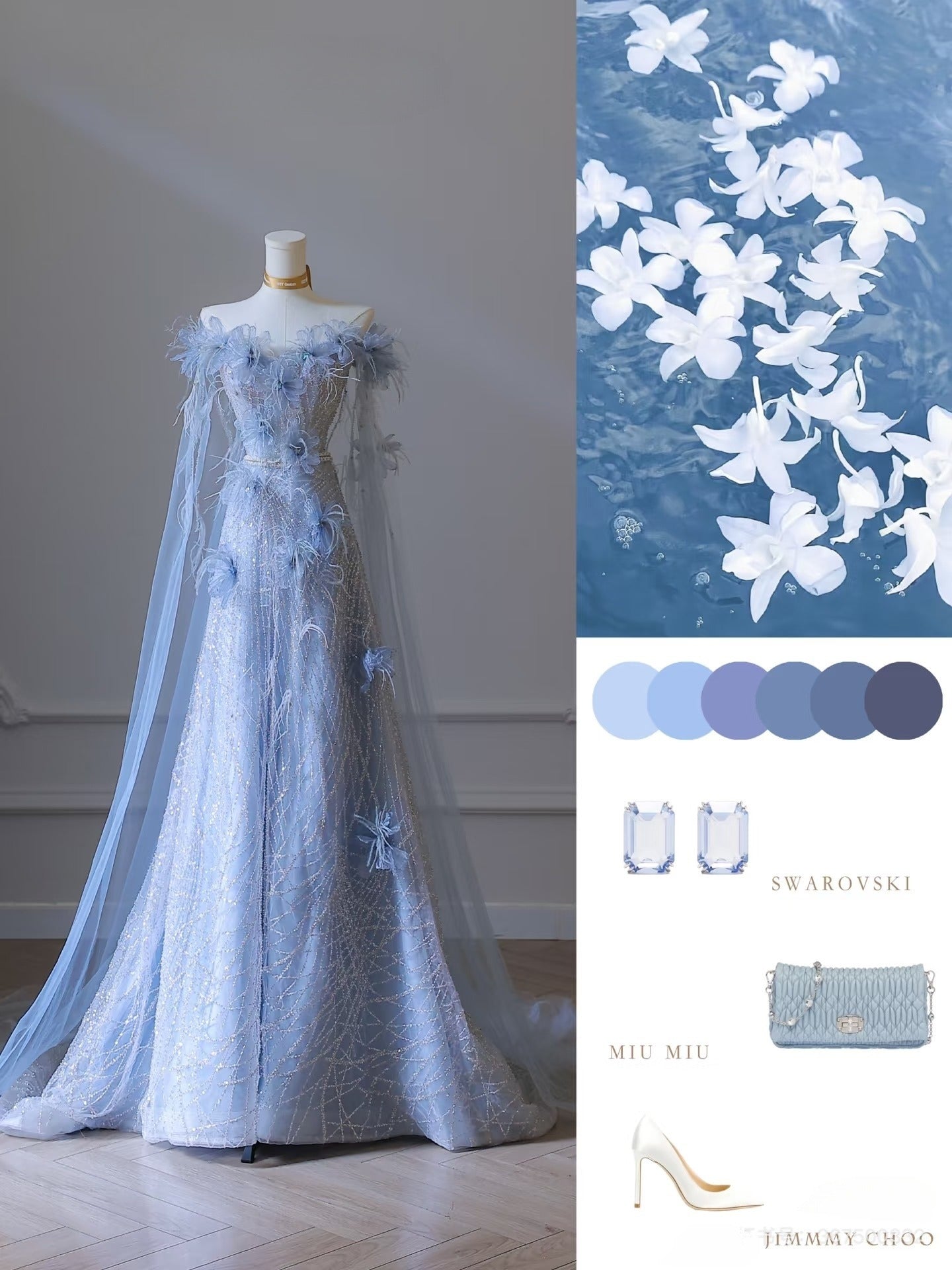 Classy Balll Gown Sweetheart Floral Blue Tulle Long Evening Dress Prom Dresses