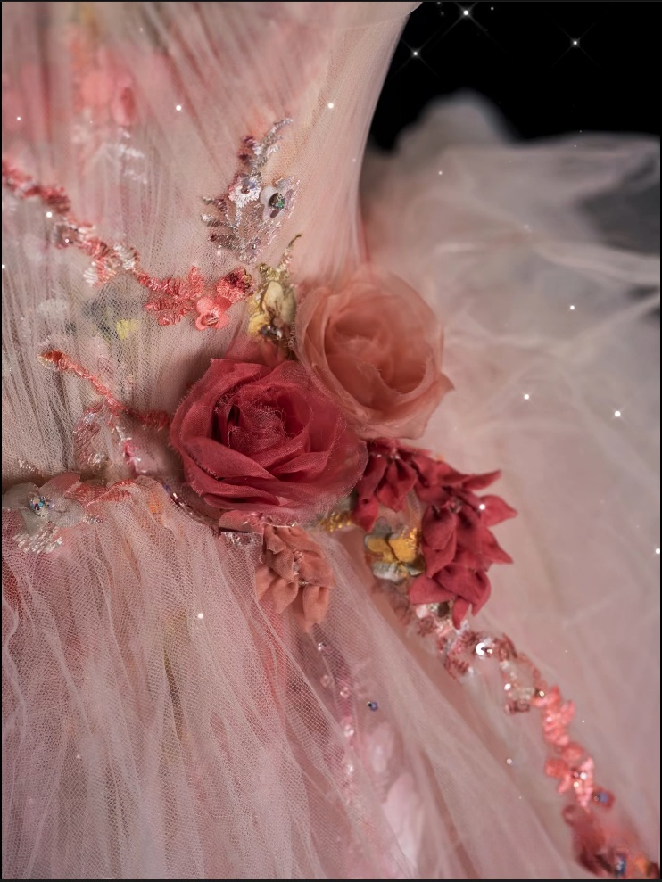 Classy Ball Gown Sweetheart Pink Floral Tulle Long Evening Dress Prom Dresses - View 5 | VelvetHem