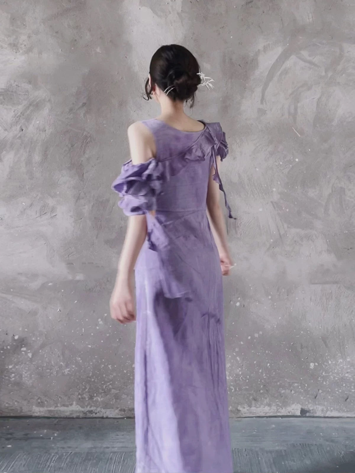 Chic A line Scoop Lilac Long Prom Dresses Birthday Dress With Ruffles - View 2 | VelvetHem