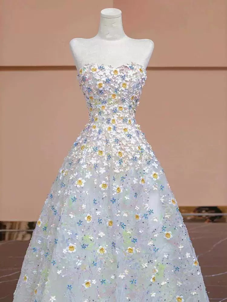 Gorgeous Balll Gown Sweetheart Floral Tulle Long Evening Dress Prom Dresses - View 5 | VelvetHem