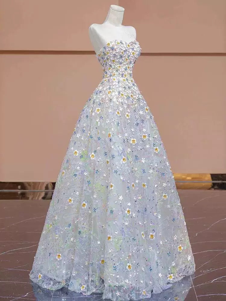 Gorgeous Balll Gown Sweetheart Floral Tulle Long Evening Dress Prom Dresses - View 8 | VelvetHem