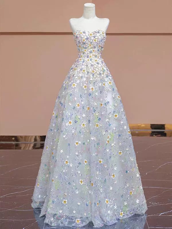Gorgeous Balll Gown Sweetheart Floral Tulle Long Evening Dress Prom Dresses - View 7 | VelvetHem