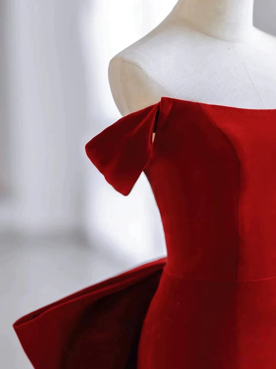Pretty Mermaid Off The Shoulder Burgundy Satin Long Evening Dress Prom Dresses - View 4 | VelvetHem