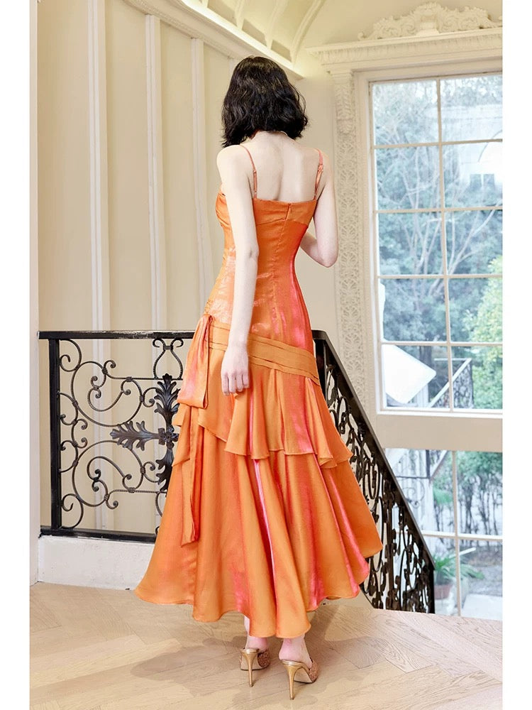 Modest Mermaid Spaghetti Straps Organge Ankle Length Evening Dress Prom Dresses - View 4 | VelvetHem