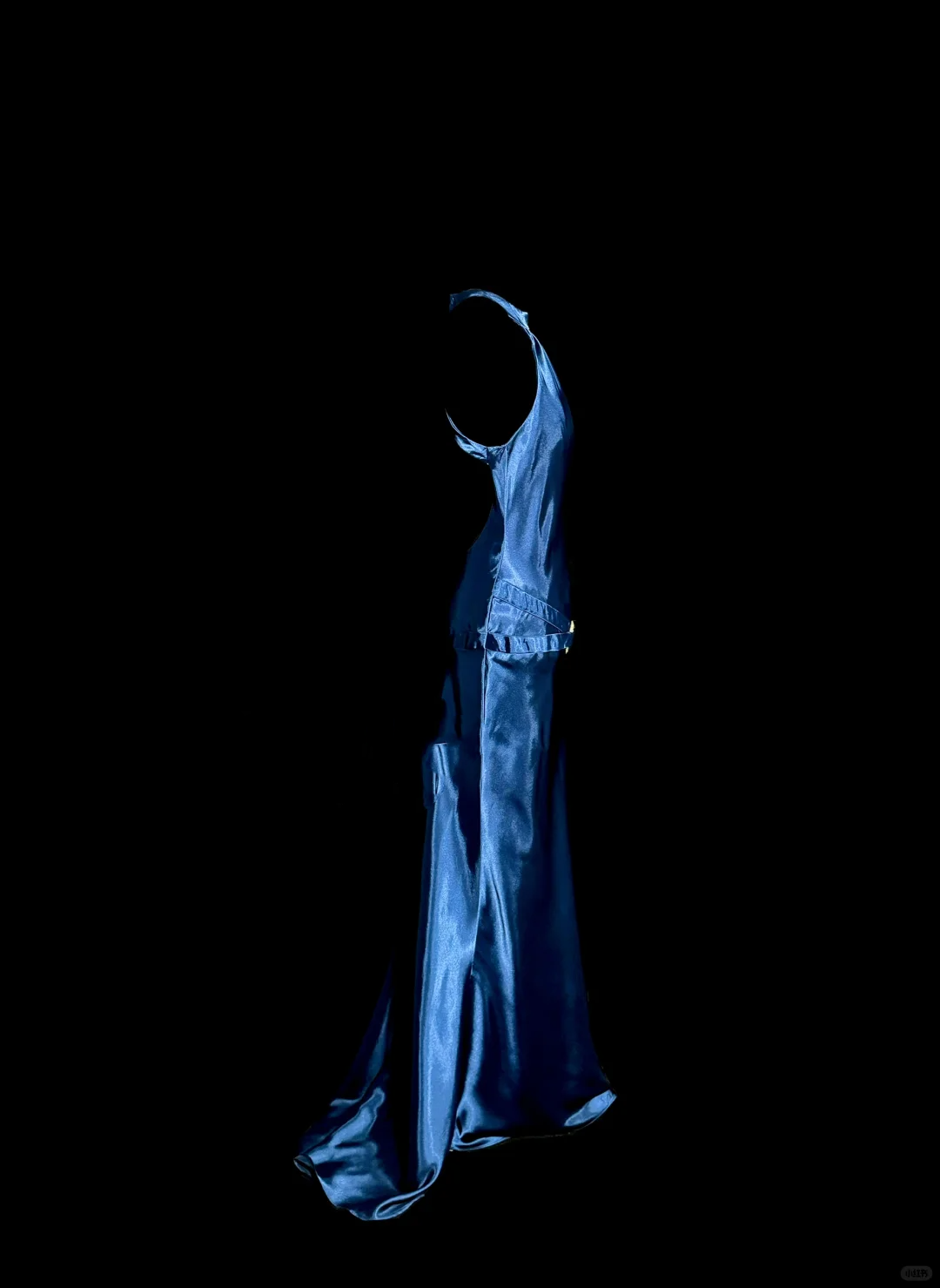 Vintage Mermaid Halter Neck Blue Satin Backless Prom Gown Fairy Prom Dresses - View 3 | VelvetHem
