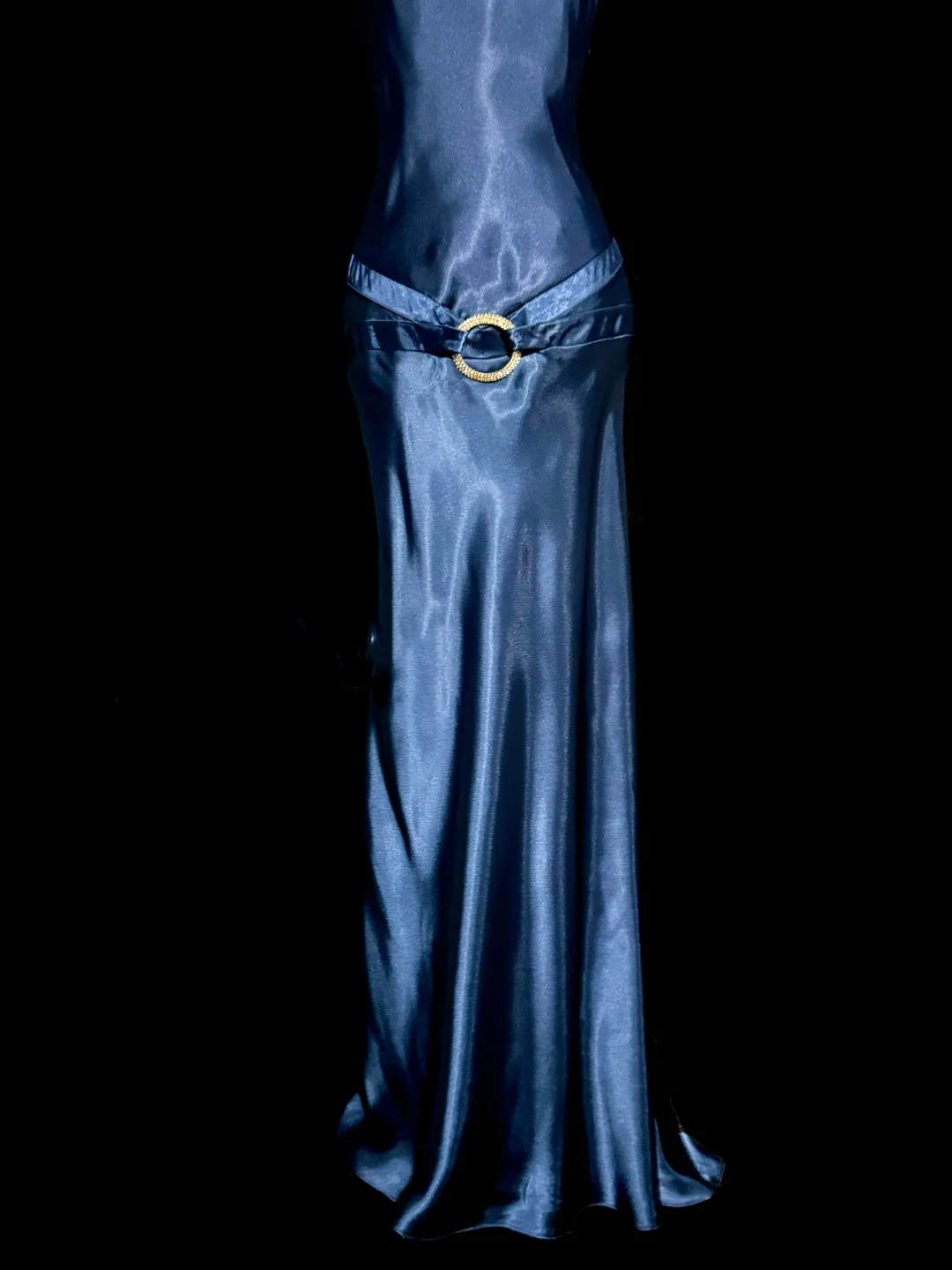 Vintage Mermaid Halter Neck Blue Satin Backless Prom Gown Fairy Prom Dresses - View 6 | VelvetHem