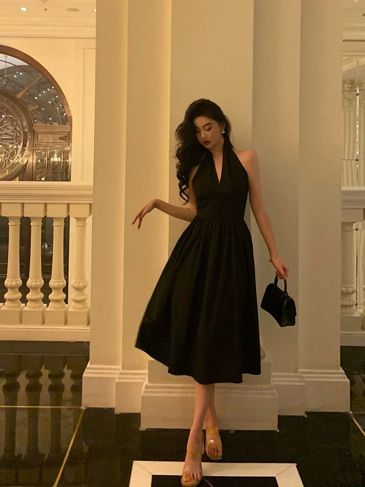 Vintage A line V Neckline Sleeveless Black Knee Length Prom Dresses Black Birthday Dress - View 2 | VelvetHem