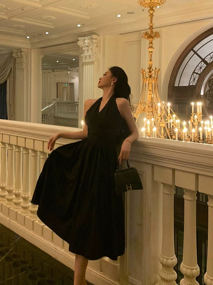 Vintage A line V Neckline Sleeveless Black Knee Length Prom Dresses Black Birthday Dress - View 3 | VelvetHem