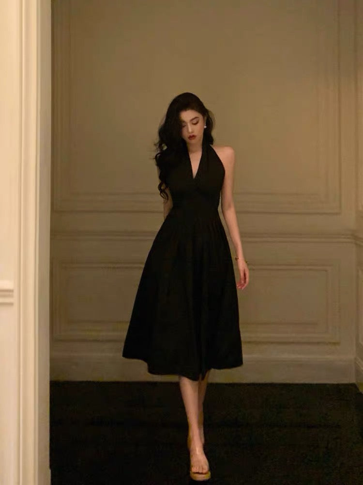 Vintage A line V Neckline Sleeveless Black Knee Length Prom Dresses Black Birthday Dress