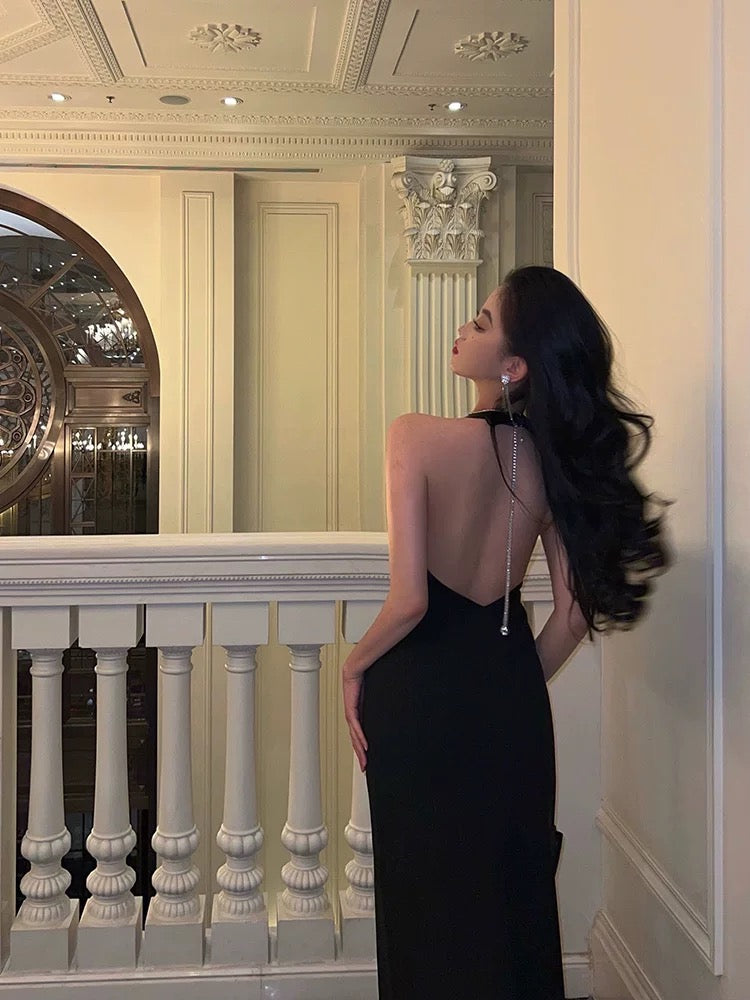 Chic Mermaid V Neckline Backless Black Slit Prom Dresses Birthday Outfits - View 4 | VelvetHem