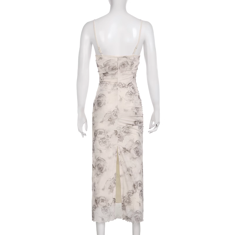 Sexy Sheath Spaghetti Straps Champagne Butterfly Print Lace Casual Dress Beach Holiday Dresses - View 4 | VelvetHem