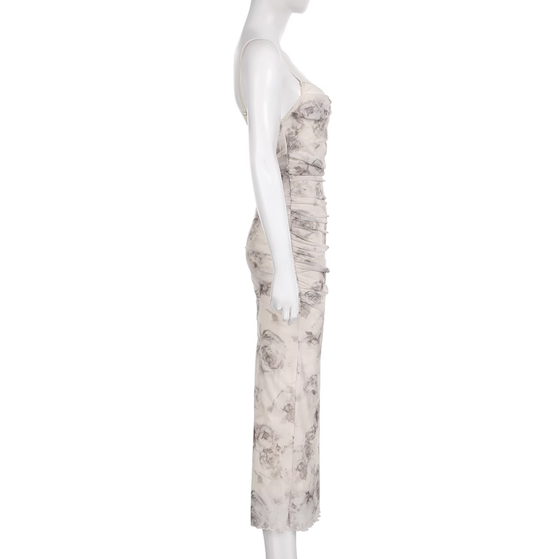 Sexy Sheath Spaghetti Straps Champagne Butterfly Print Lace Casual Dress Beach Holiday Dresses - View 5 | VelvetHem