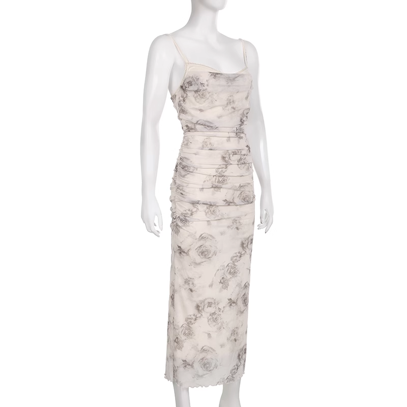 Sexy Sheath Spaghetti Straps Champagne Butterfly Print Lace Casual Dress Beach Holiday Dresses - View 3 | VelvetHem