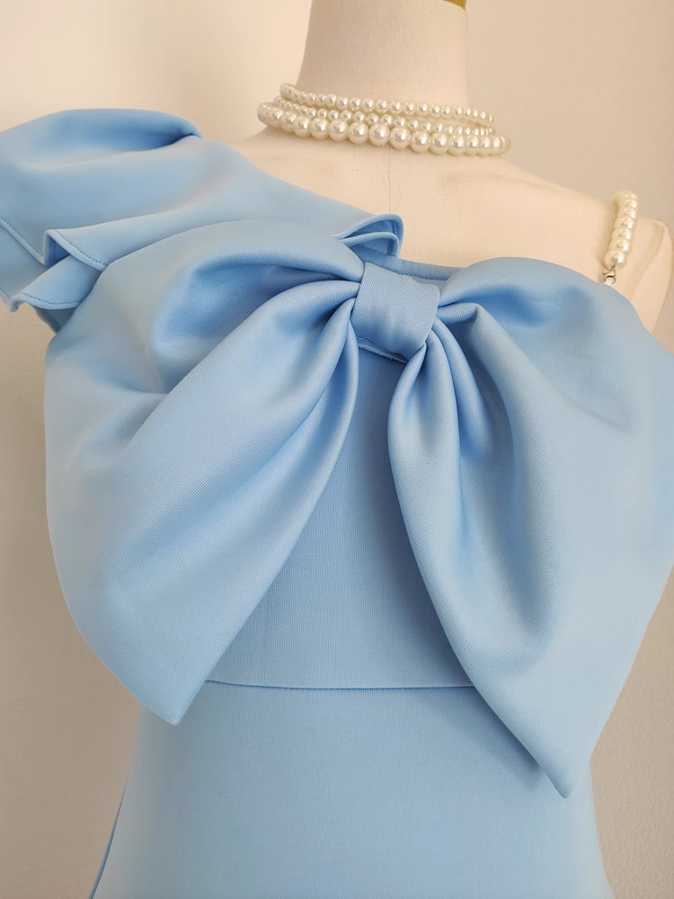 Cute Sheath One Shoulder One Shoulder Blue Cocktail Dress Short Birthday Outfits - View 4 | VelvetHem