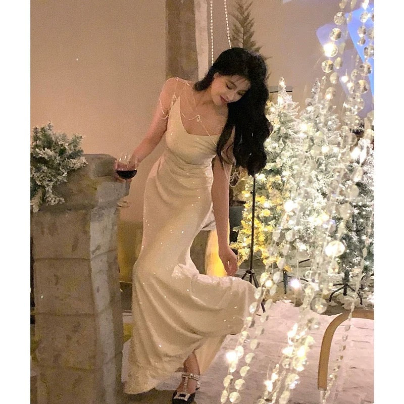 Sexy Sheath Spaghetti Straps Floor Length Prom Dresses Birthday Dress - VelvetHem