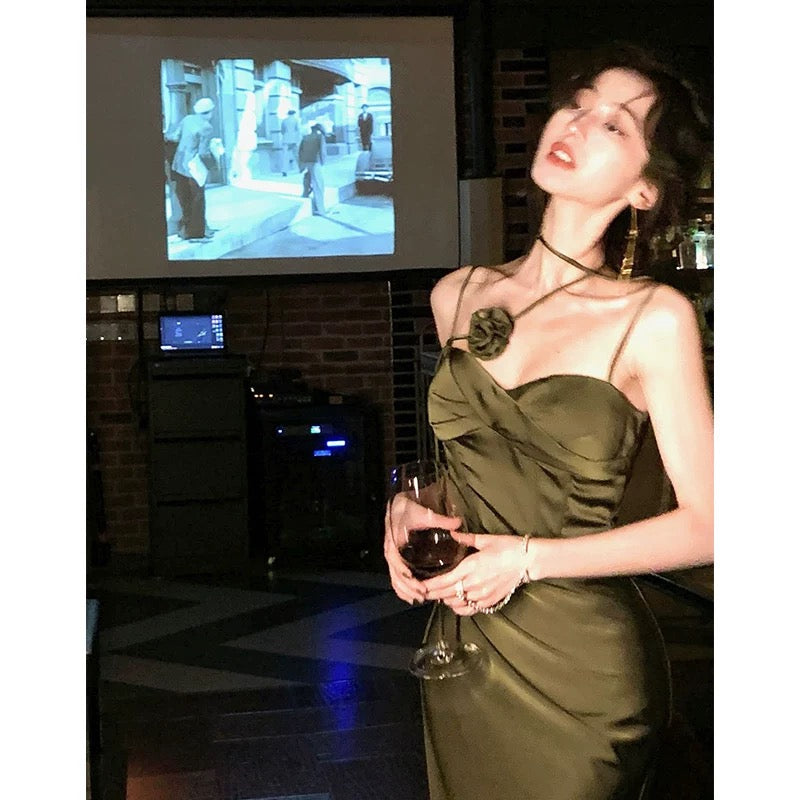 Sexy Sheath Spaghetti Straps Floor Length Green Satin Prom Dresses Birthday Dress - View 3 | VelvetHem