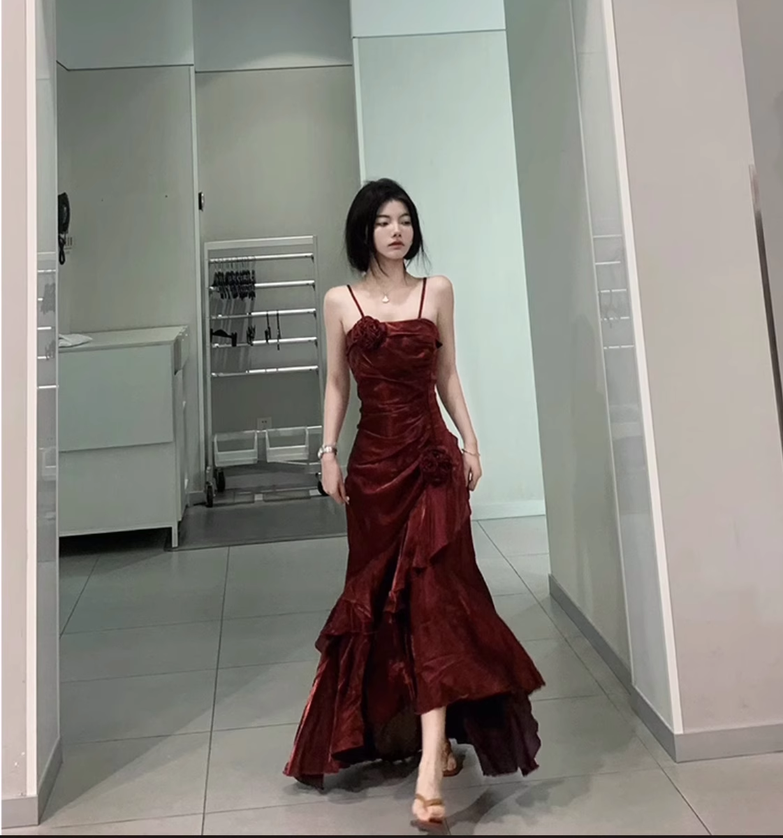 Chic High Low Spaghetti Straps Burgundy Long Birthday Dresses Birthday Outfits - VelvetHem