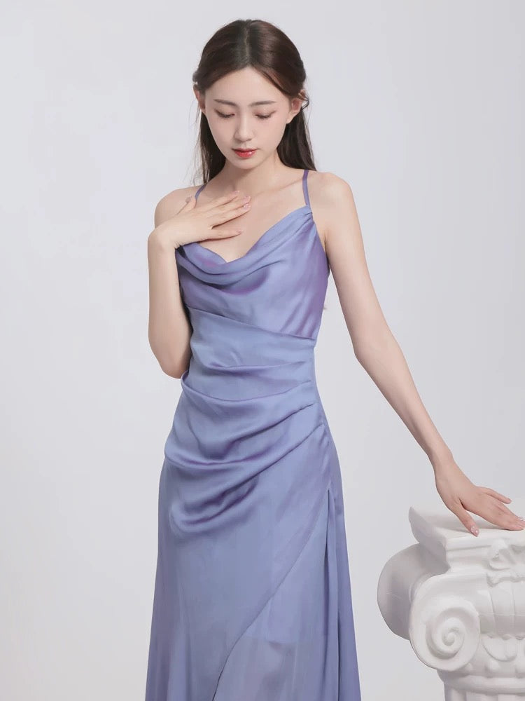 Vintage Sheath Halter Lilac Ankle Length Prom Dresses Birthday Outfits - View 2 | VelvetHem
