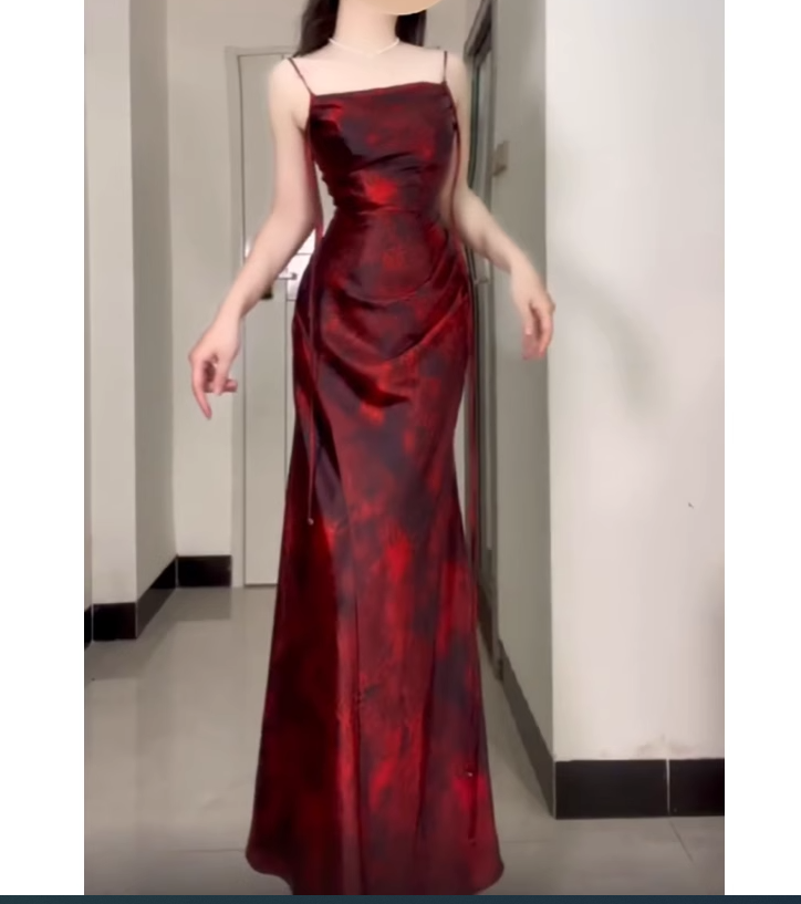 Retro Sheath Spaghetti Straps Ankle length Burgundy Floral Satin Prom Dresses Birthday Outfits - VelvetHem