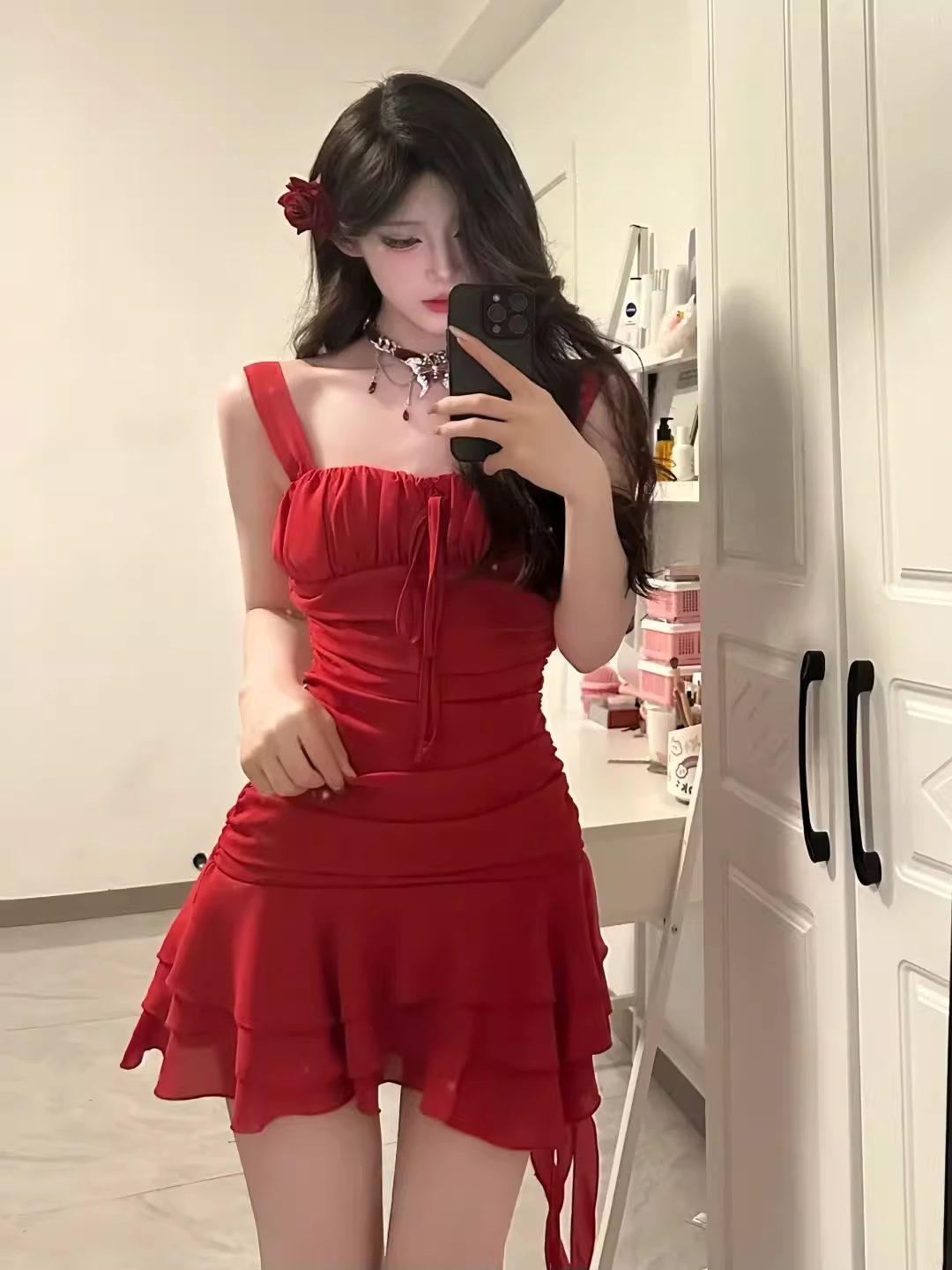 Cute A line Straps Short Red Party Dresses Birthday Outfits - VelvetHem