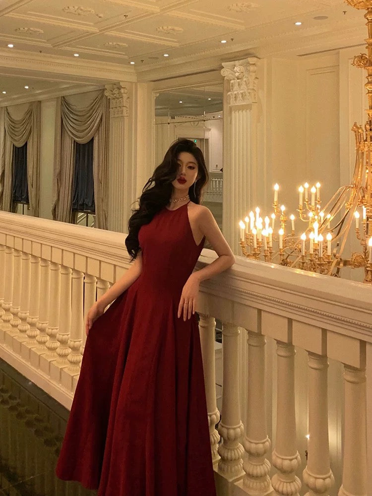 Sexy A Line Boat Neckline Sleeveless Burgundy Ankle Length Prom Dresses Birthday Outfits - View 2 | VelvetHem