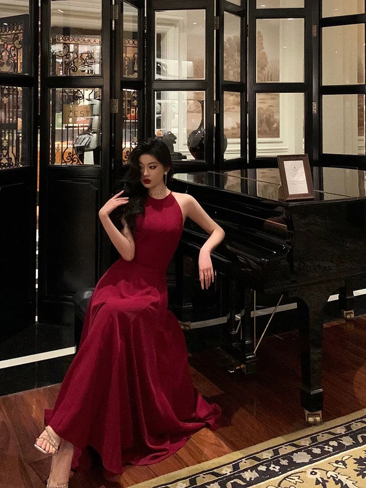 Sexy A Line Boat Neckline Sleeveless Burgundy Ankle Length Prom Dresses Birthday Outfits - View 3 | VelvetHem