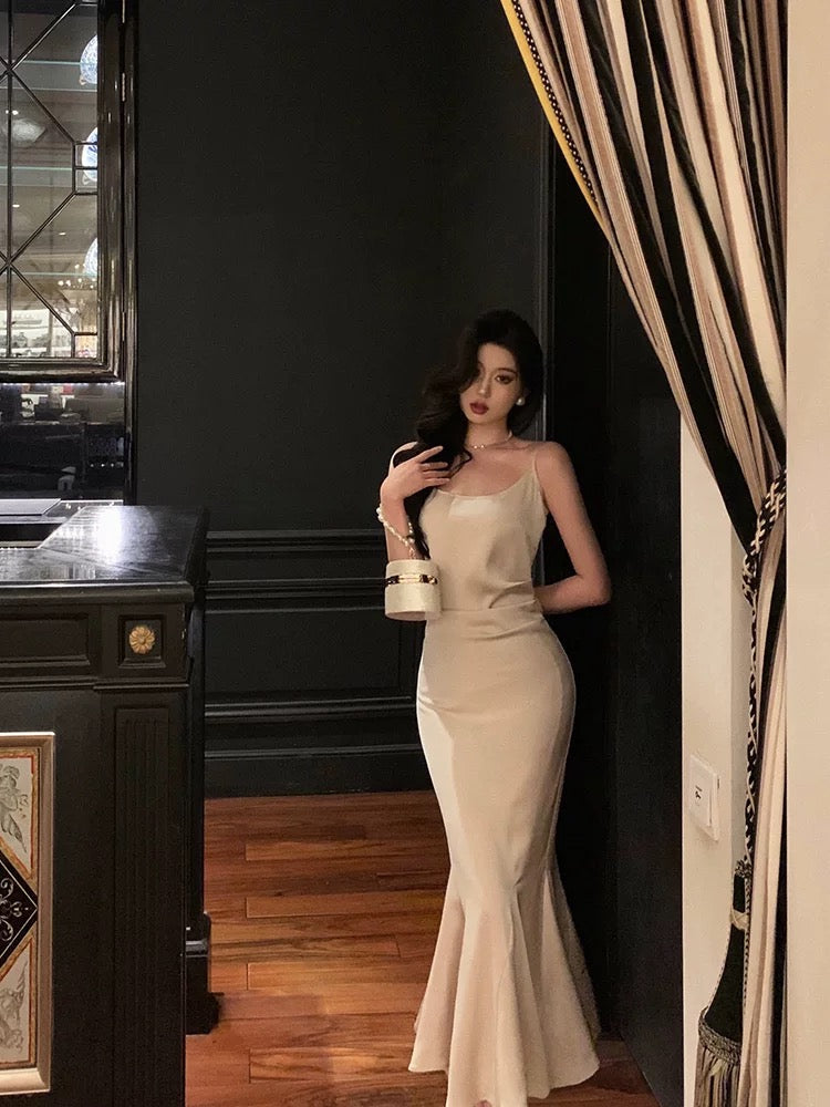 Sexy Sheath Spaghetti Straps Sleeveless Silk Satin Prom Dresses Birthday Outfits