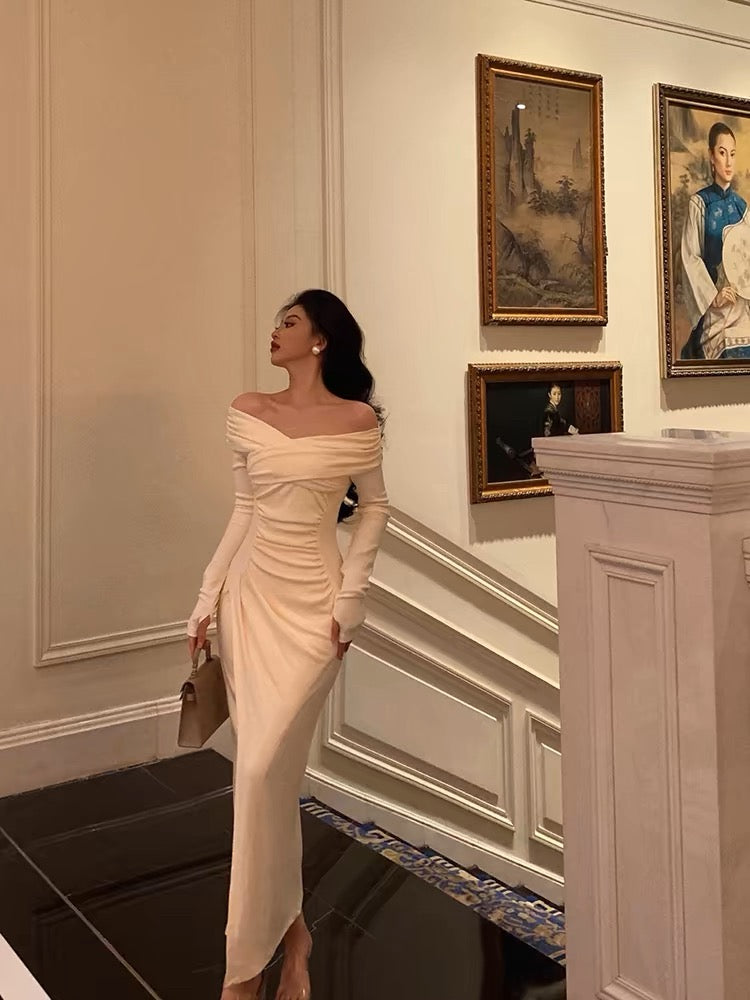 Gorgeous Mermaid Off The Shoulder Long Sleeves Date Night Dress White Prom Dresses Birthday Outfits - View 5 | VelvetHem
