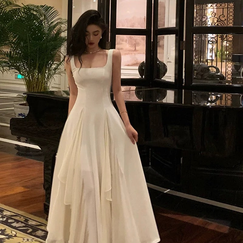 Gorgeous A line Square Neckline Sleeveless White Date Night Dress Prom Dresses Birthday Outfits