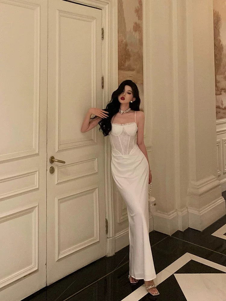 Classy Mermaid Spaghetti Straps Sleeveless White Prom Dresses Birthday Outfits