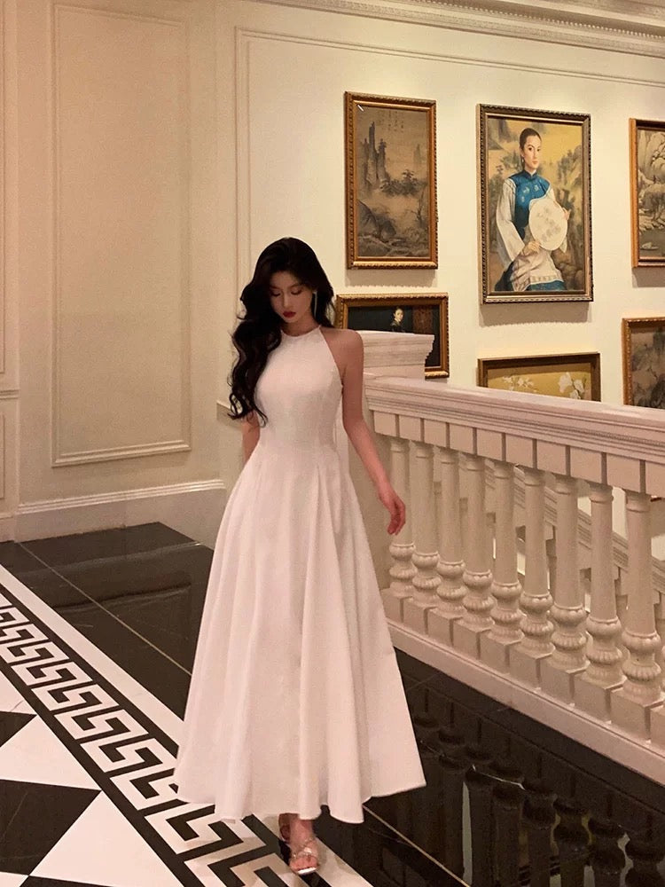French A Line Jewel Sleeveless White Chiffon Prom Dresses Birthday Outfits - View 2 | VelvetHem