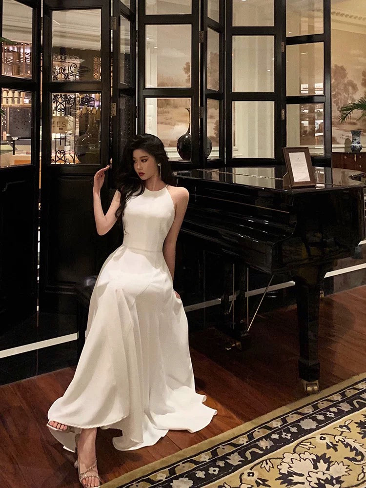 French A Line Jewel Sleeveless White Chiffon Prom Dresses Birthday Outfits - View 4 | VelvetHem