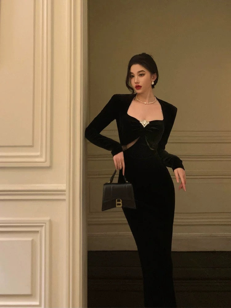 Gorgeous Sheath Strapless Long Sleeves Black Date Night Dress Prom Dresses Birthday Outfit - View 2 | VelvetHem