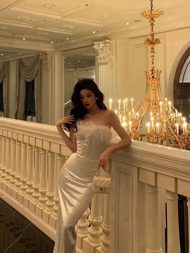 Stunning Sheath Strapless White Feather Date Night Dress Prom Dresses Birthday Outfit - View 5 | VelvetHem
