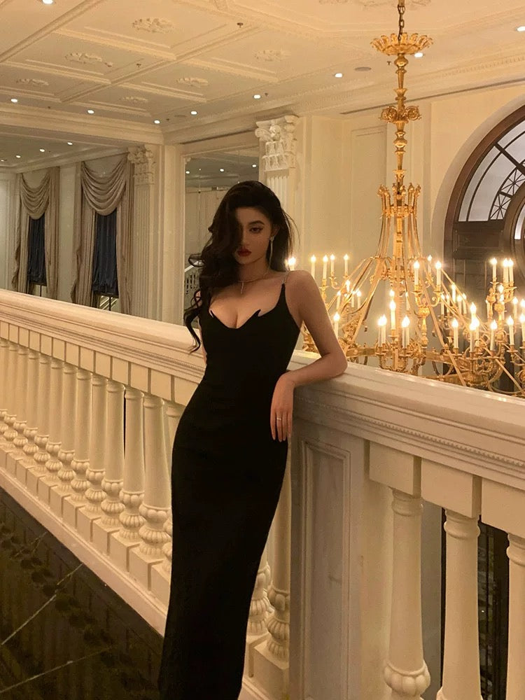 Gorgeous Sheath Spaghetti Straps Black Date Night Dress Prom Dresses Party Dress Birthday Outfits - View 5 | VelvetHem